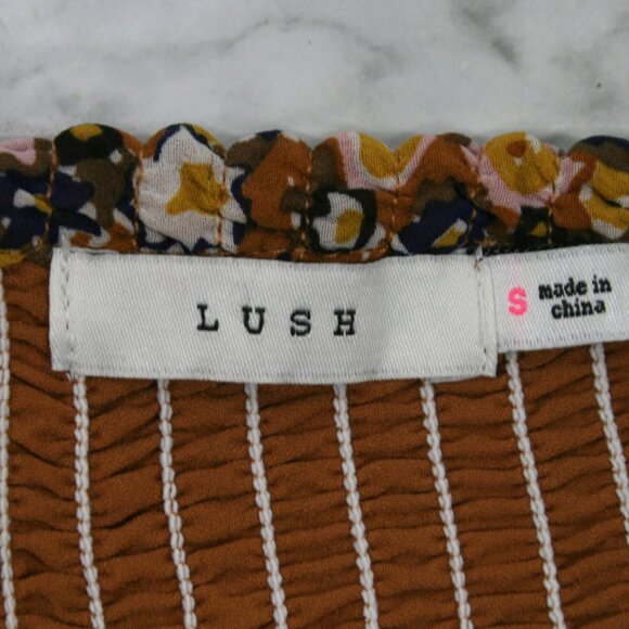 LUSH Dress Floral Fall Cut Out Bare Midriff Shirred Elastic Long Sleeve Boho SM - Picture 7 of 14